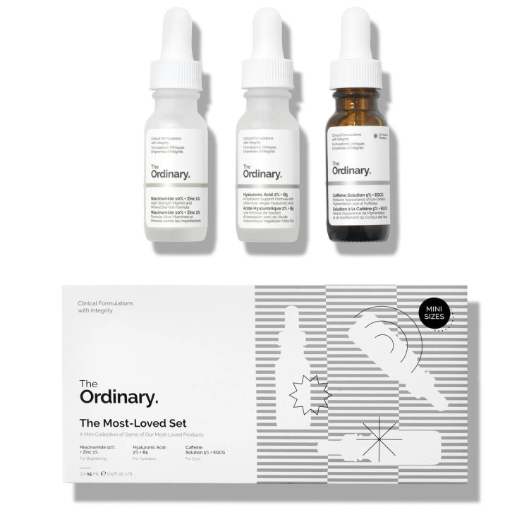 ست مینی اوردینری The Ordinary Most-Loved Mini Set نیاسینامید 10%+زینک 1% | هیالورونیک اسید 2%+B5 | محلول کافئین 5%+EGCG