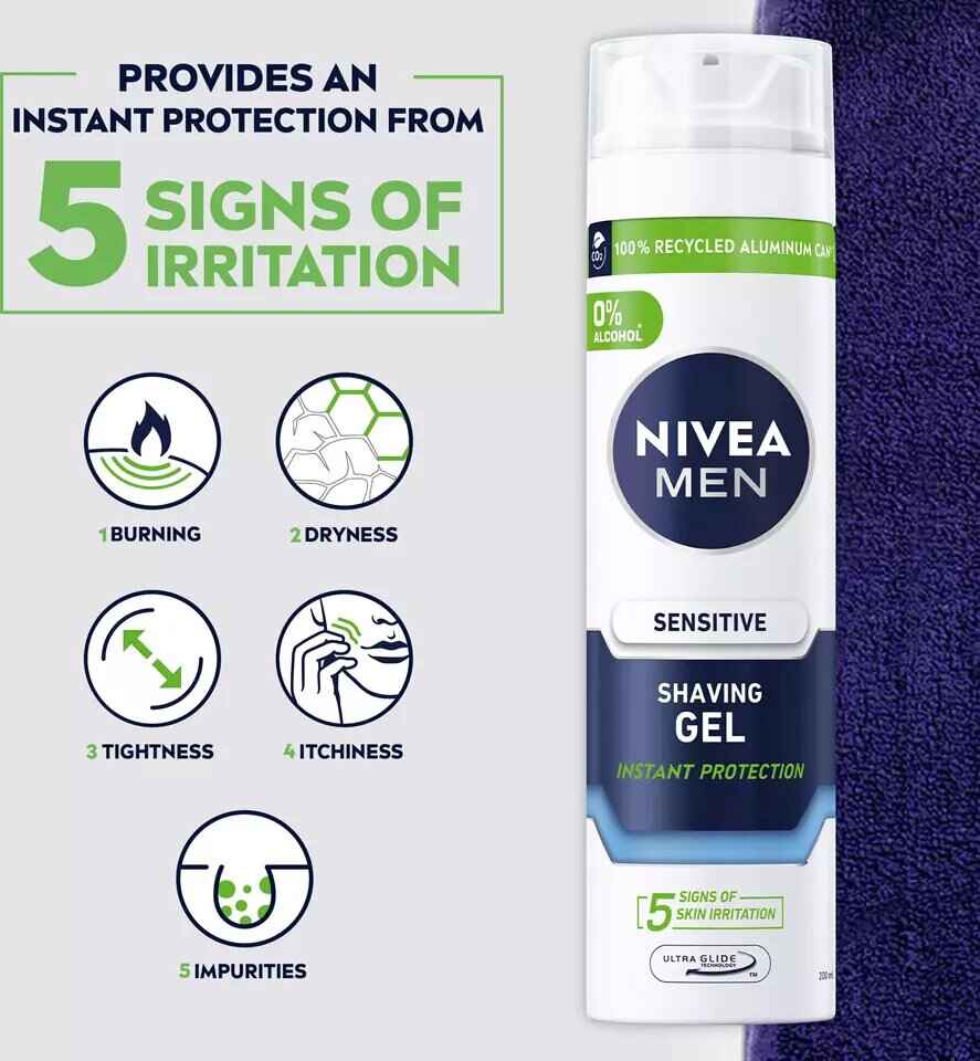 ژل اصلاح نیوآ_NIVEA لهستان مدل sensitive حجم 200ml