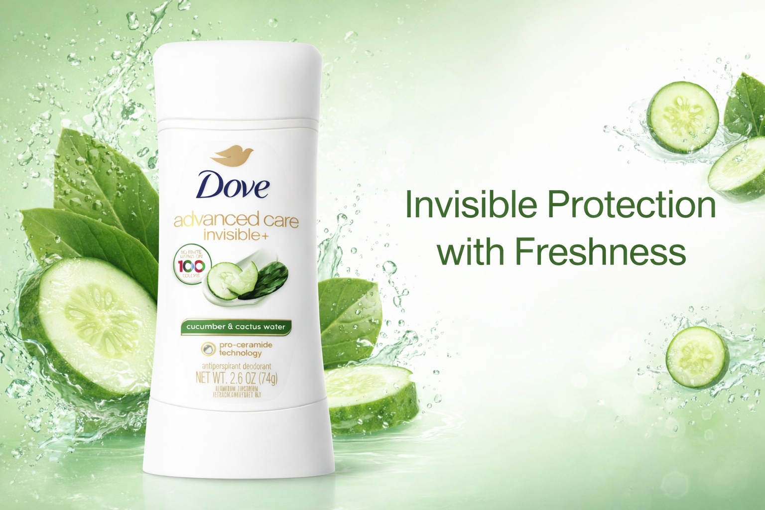 مام صابونی اورجینال داوDove آمریکایی مدل advanced care invisible+ رایحه خیار و کاکتوس فاقد آلومنیوم