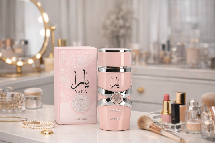 عطر ادکلن عربی یارا صورتی (ادوپرفیوم)شرکتی برند لطافه صد میل زنانه(های کپی)