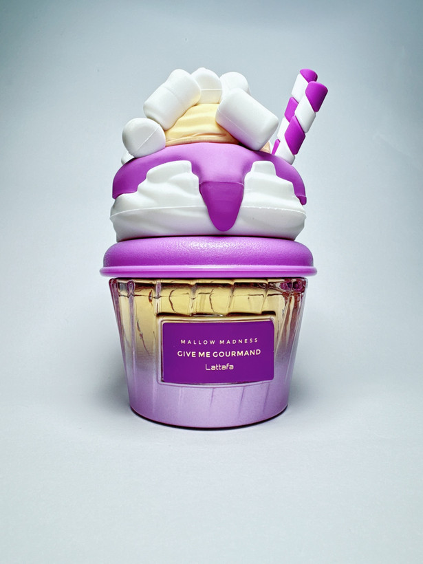 ادکلن بستنی بنفش ملو مدنس لطافه Lattafa طرح mallow madness give me gourmand هفتادو پنج میل امارات