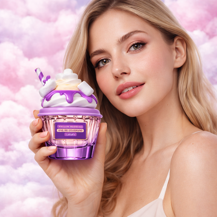 ادکلن بستنی بنفش ملو مدنس لطافه Lattafa طرح mallow madness give me gourmand هفتادو پنج میل امارات