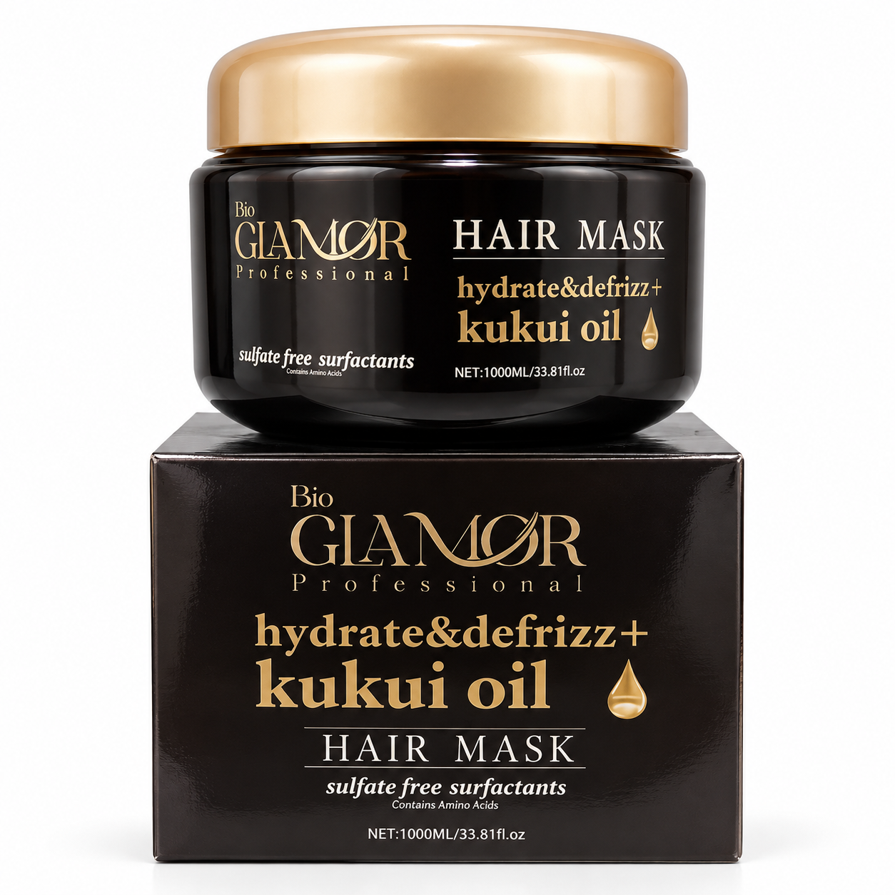ماسک مو آبرسان و ضد وز گلامور با عصاره روغن کوکو 1000میل Bio Glamor Hydrate & Defrizz+Kukui Oil Hair Musk